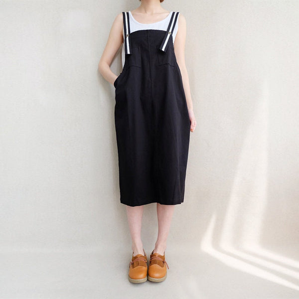 Grace Black Cotton Tunic Midi Pinafore Dress