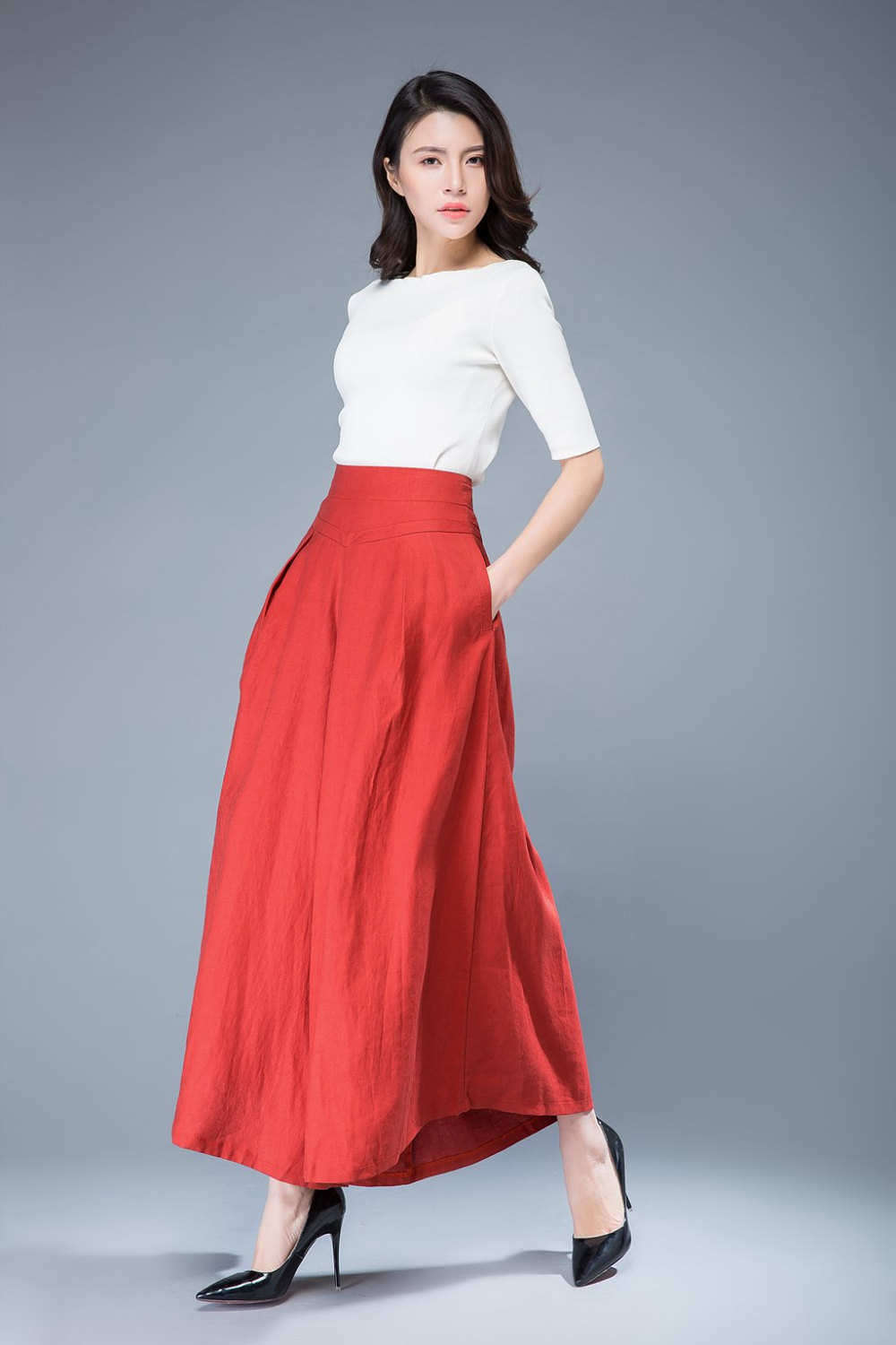 Lena Orange Linen Pants — view 3