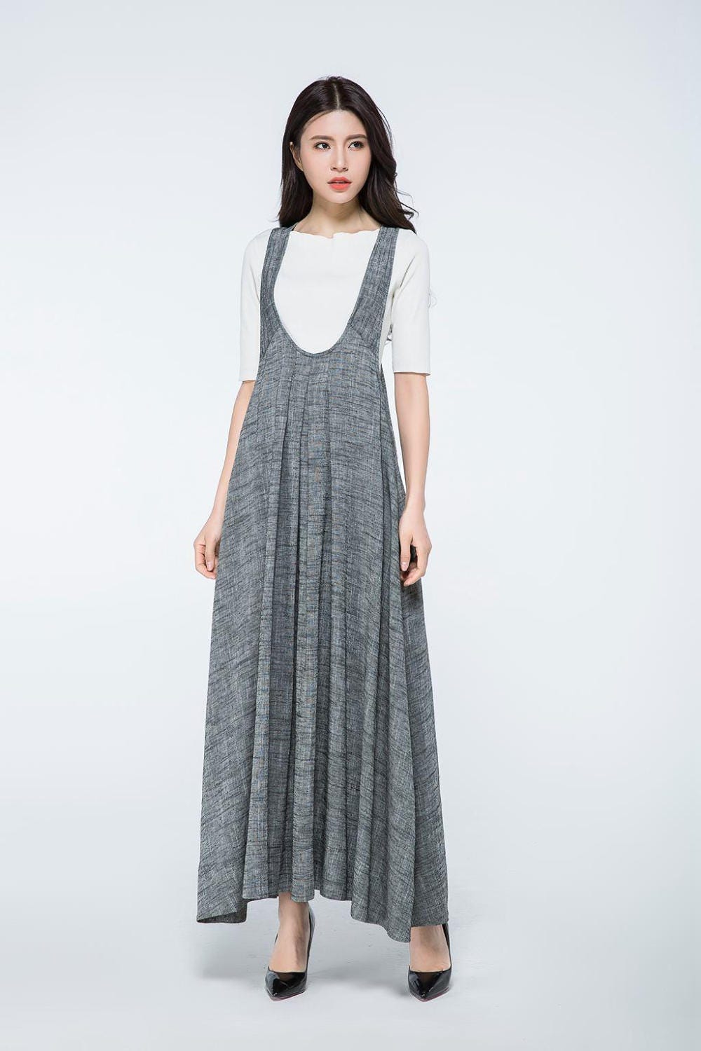 Edie Gray Linen Midi Pinafore Dress — view 2