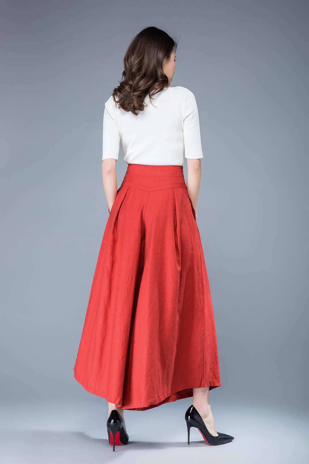 Lena Orange Linen Pants — view 4