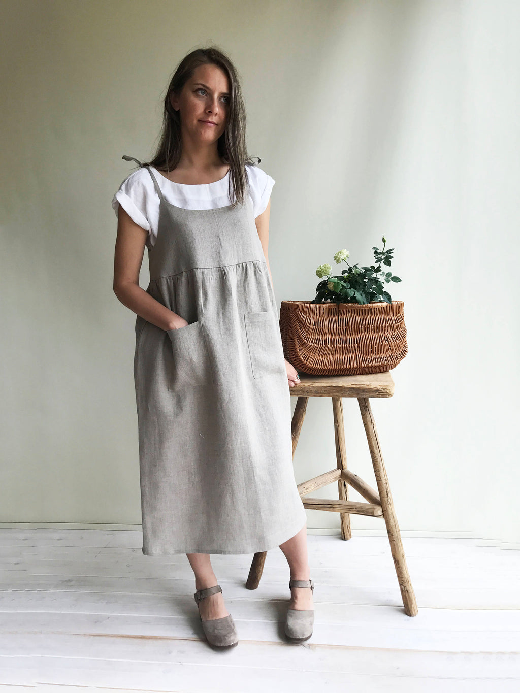 Clara Gray Linen Midi Pinafore Dress — view 3