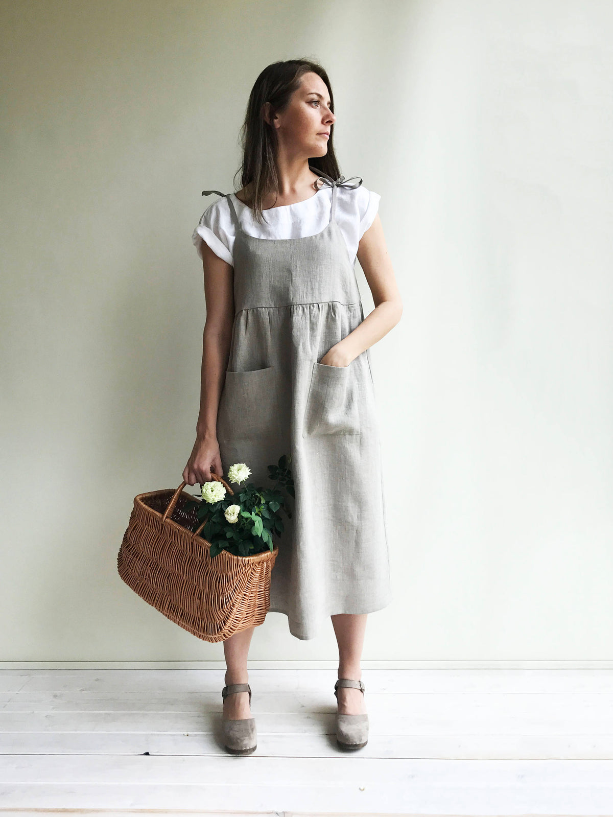 Clara Gray Linen Midi Pinafore Dress — view 4
