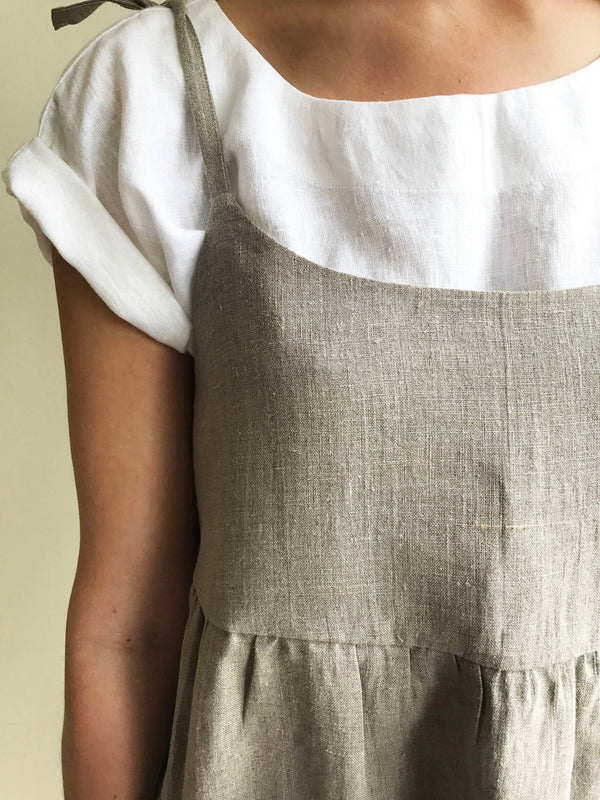 Clara Gray Linen Midi Pinafore Dress