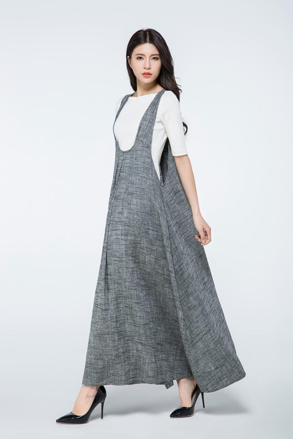 Edie Gray Linen Midi Pinafore Dress — view 3