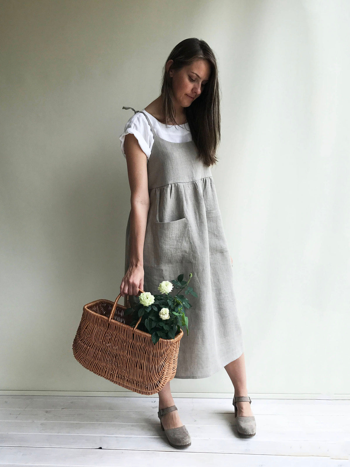 Clara Gray Linen Midi Pinafore Dress — view 2
