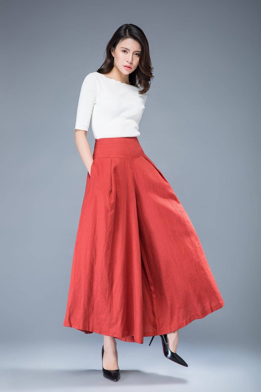 Lena Orange Linen Pants — view 2
