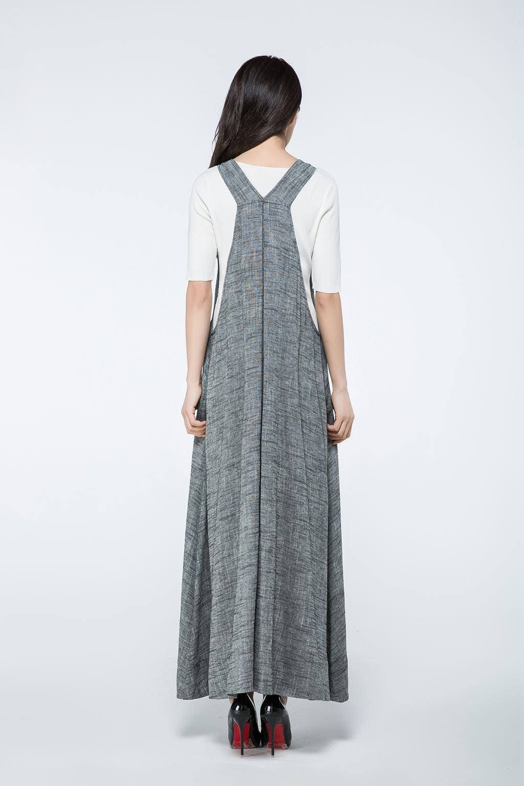 Edie Gray Linen Midi Pinafore Dress — view 4
