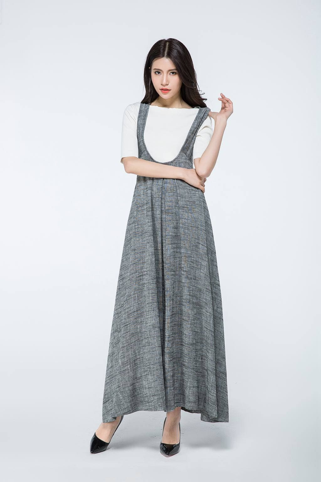 Edie Gray Linen Midi Pinafore Dress — view 6