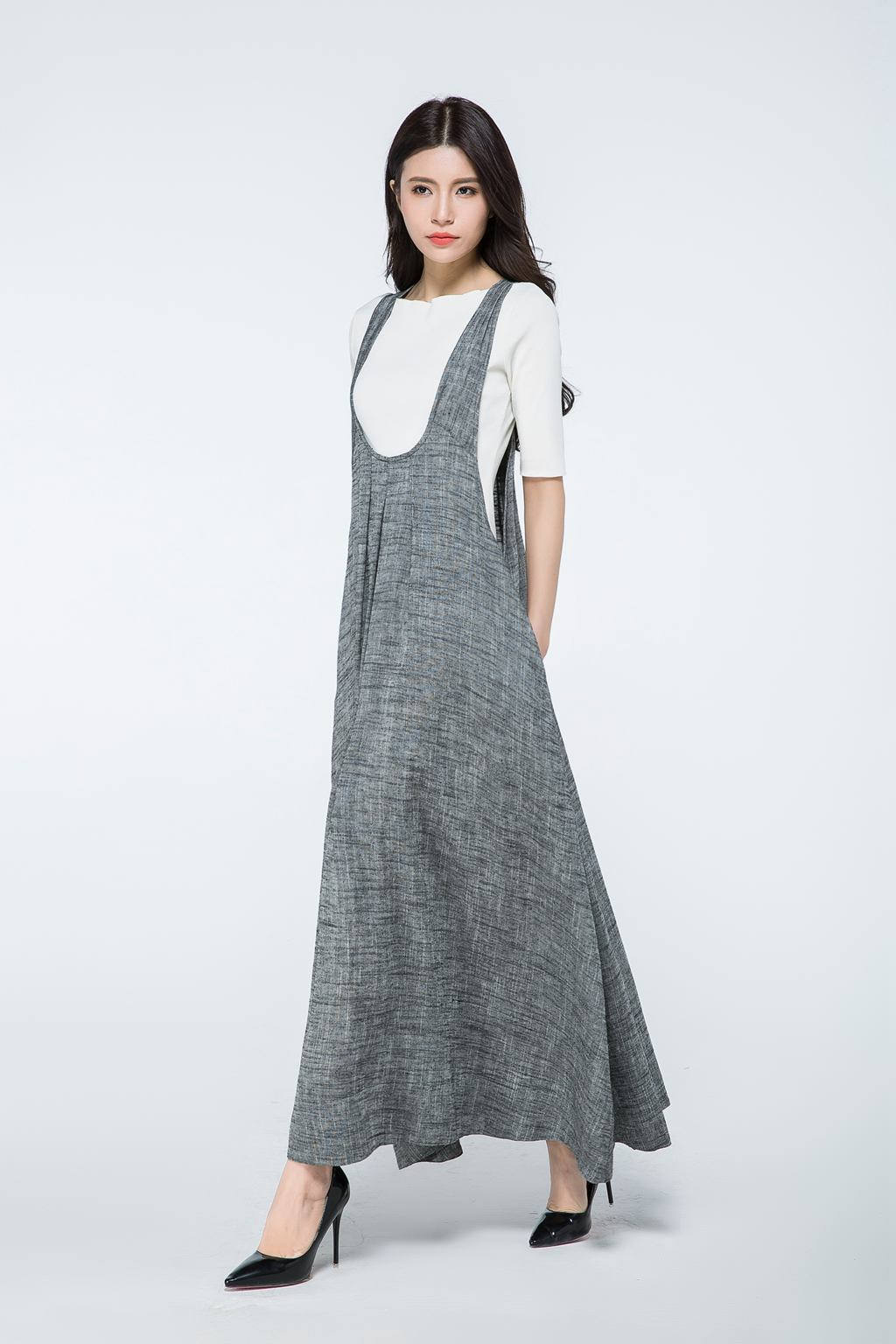 Edie Gray Linen Midi Pinafore Dress — view 5