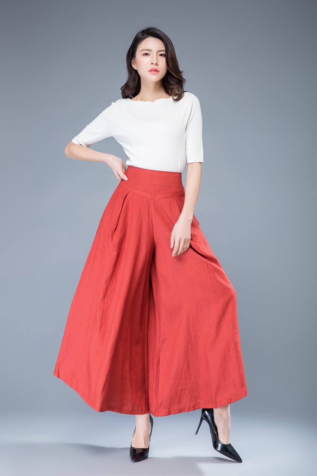 Lena Orange Linen Pants — view 6