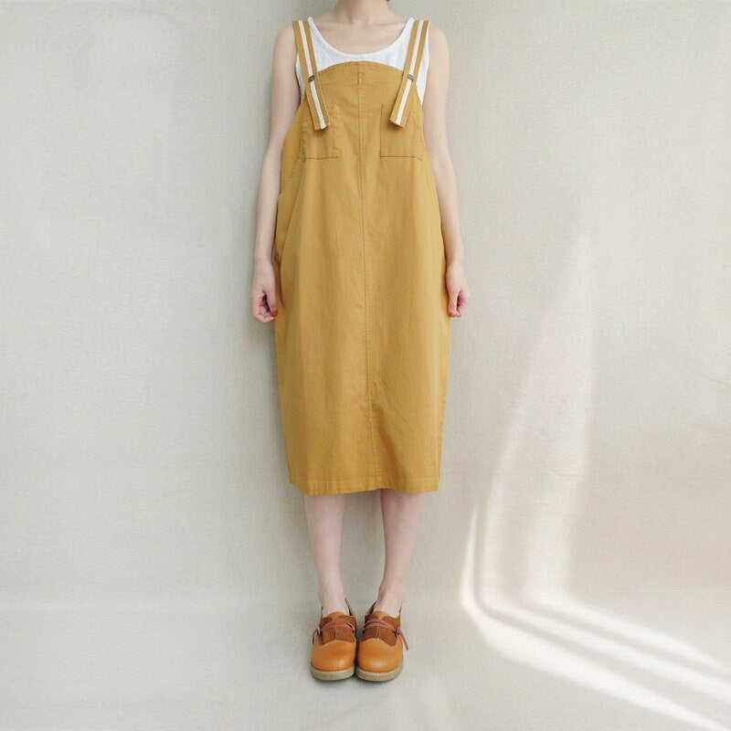 Grace Black Cotton Tunic Midi Pinafore Dress — view 4