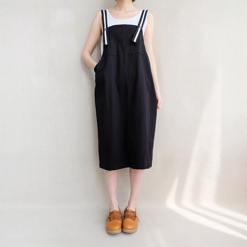 Grace Black Cotton Tunic Midi Pinafore Dress — The Clothing Closet