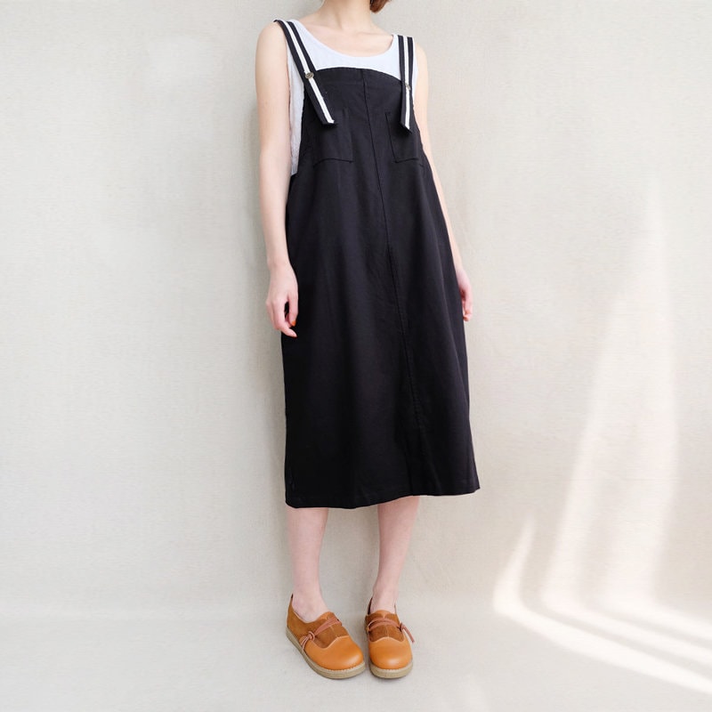 Grace Black Cotton Tunic Midi Pinafore Dress — view 2