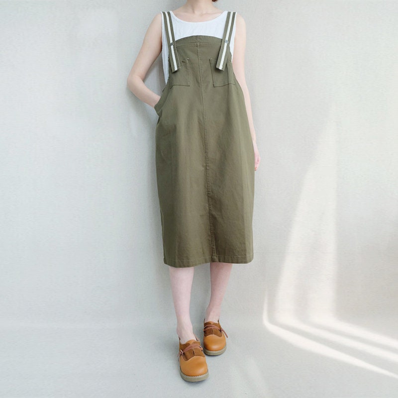 Grace Black Cotton Tunic Midi Pinafore Dress — view 5