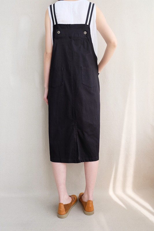 Grace Black Cotton Tunic Midi Pinafore Dress — view 3