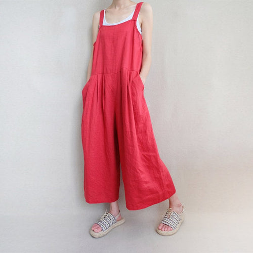 Daisy Red Linen Jumpsuit — The Clothing Closet