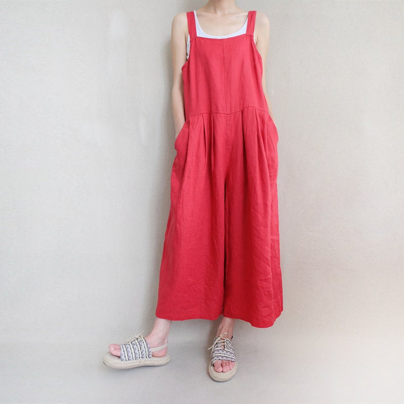 Daisy Red Linen Jumpsuit — view 2