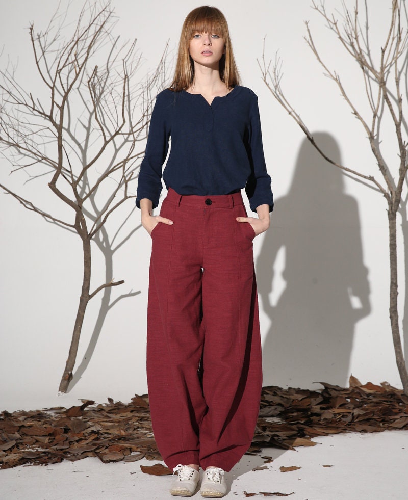 Isla Red Linen Pants — view 6