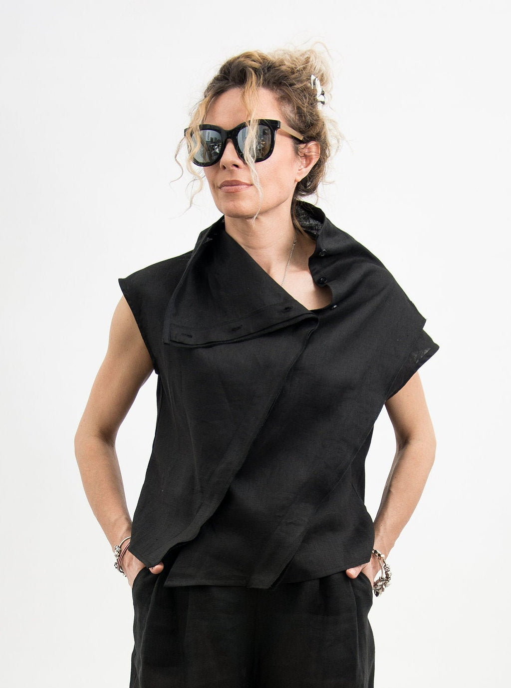Helena Black Linen Blouse — view 2