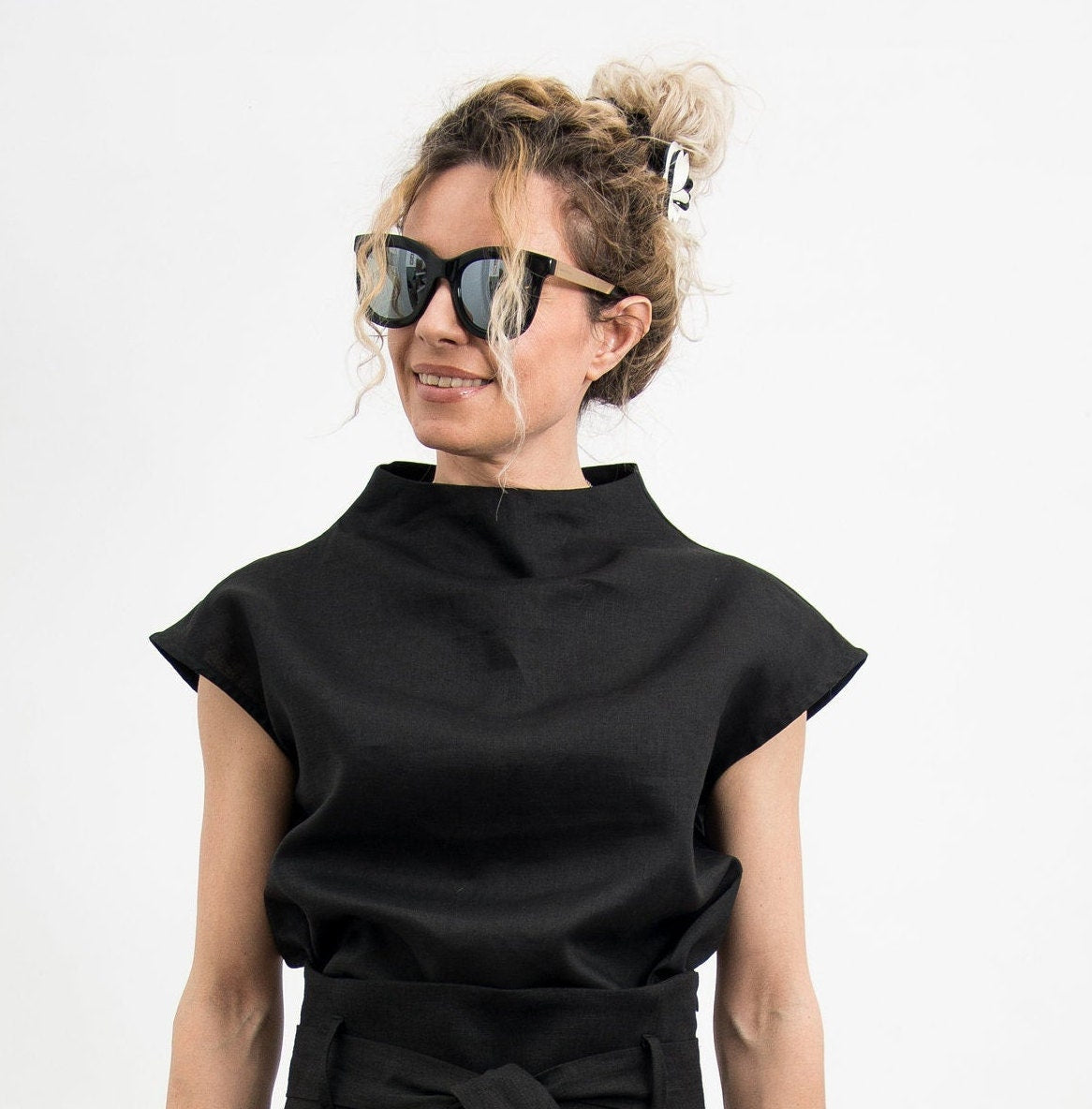 Ingrid Black Linen Blouse — view 2