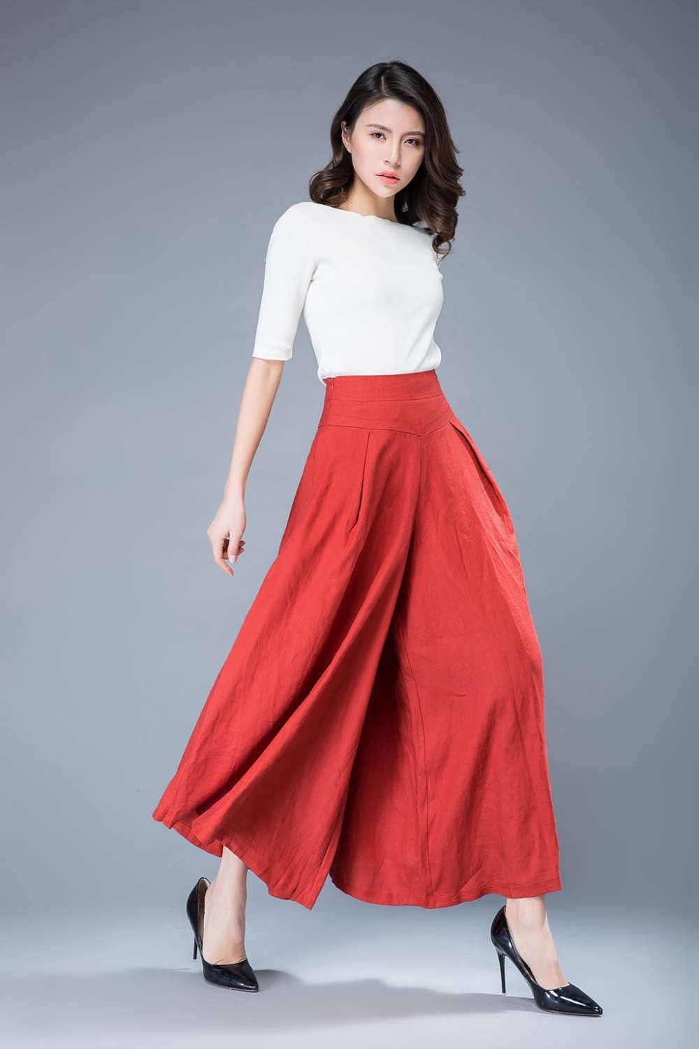 Lena Orange Linen Pants — view 5