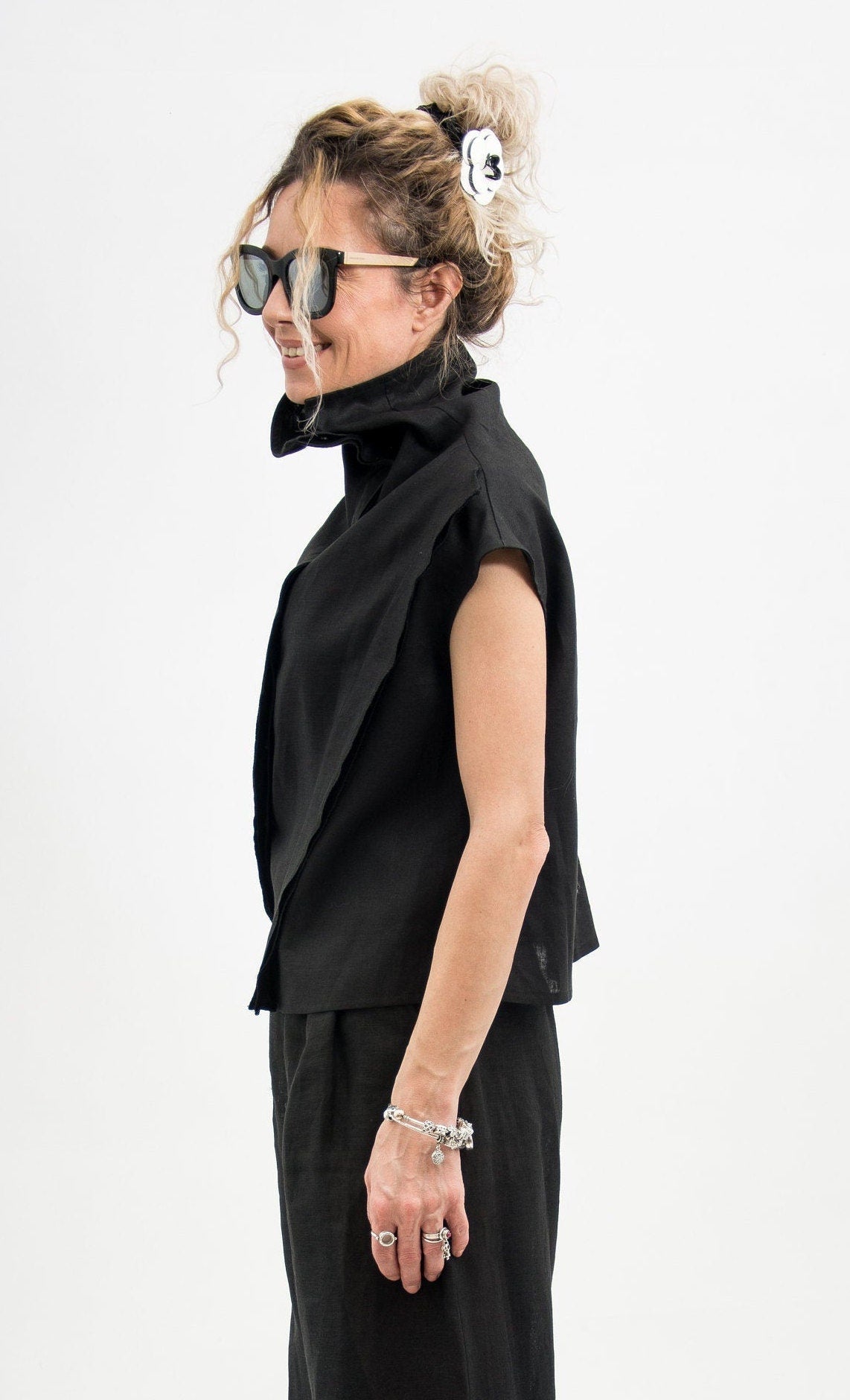 Helena Black Linen Blouse — view 4
