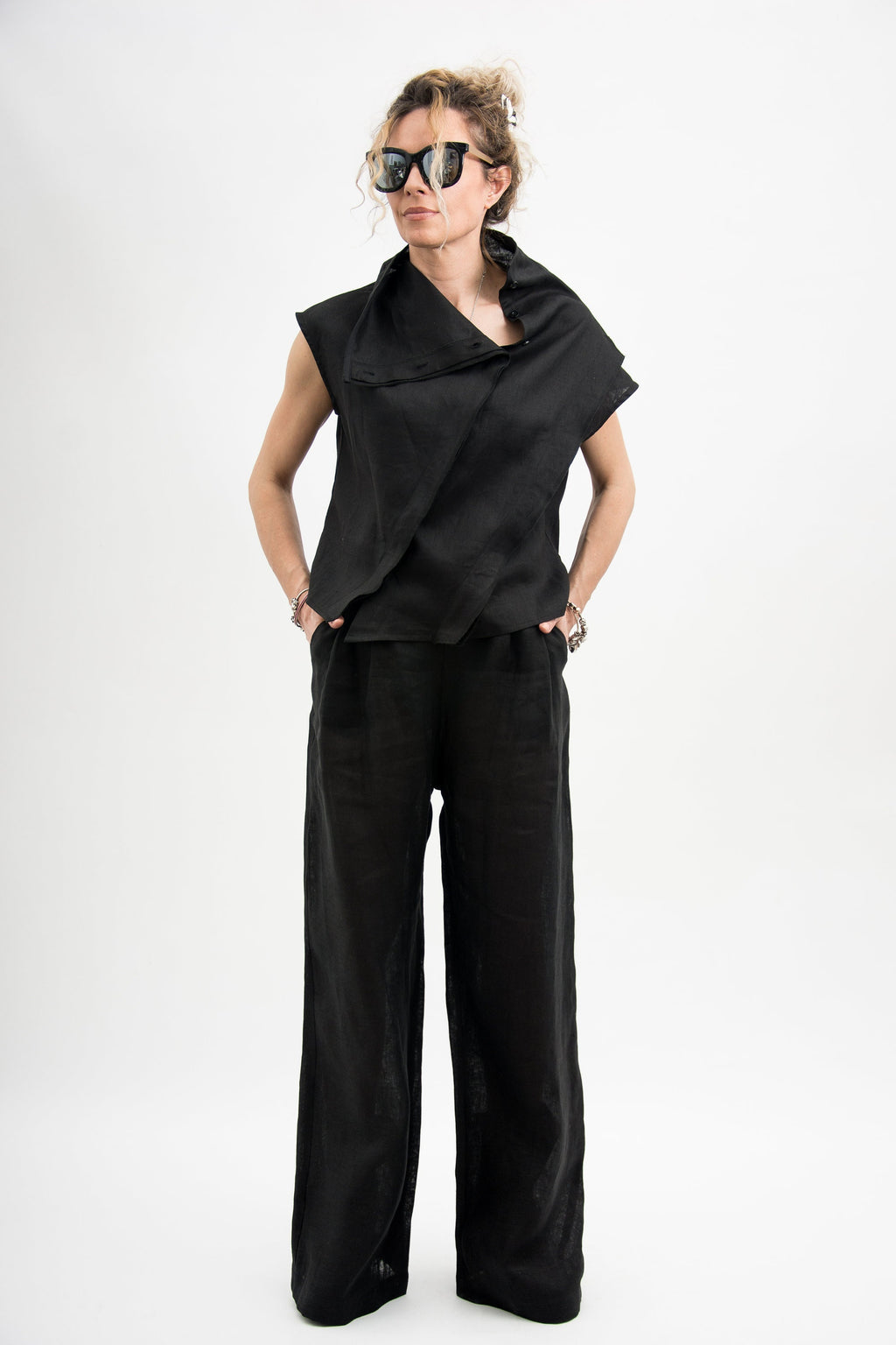 Helena Black Linen Blouse — view 3