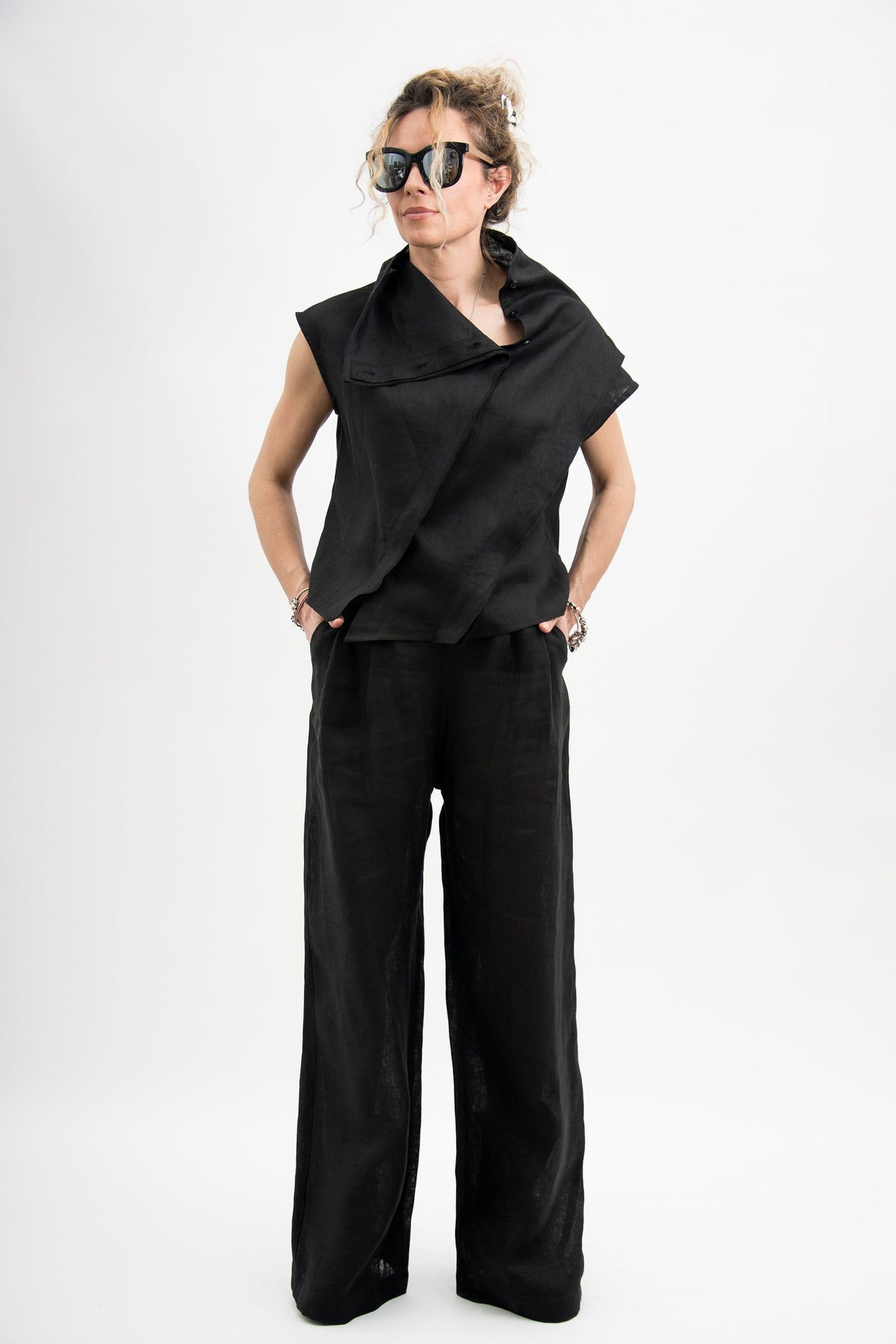 Helena Black Linen Blouse — view 3