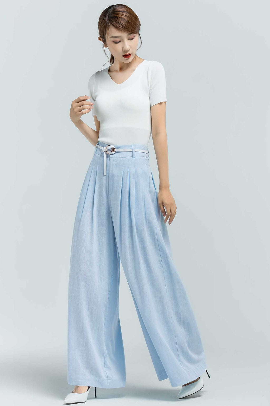 Halle Blue Linen Pants — view 3