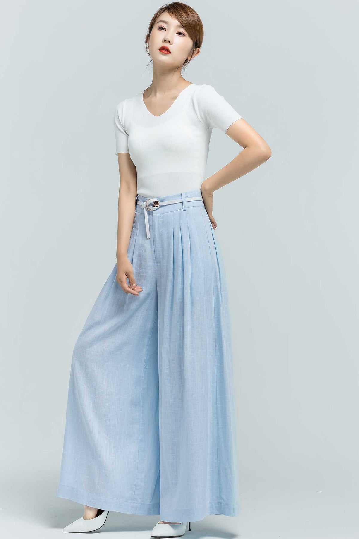 Halle Blue Linen Pants — view 5