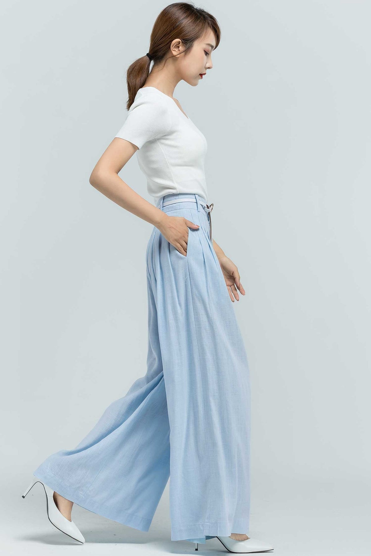Halle Blue Linen Pants — view 6