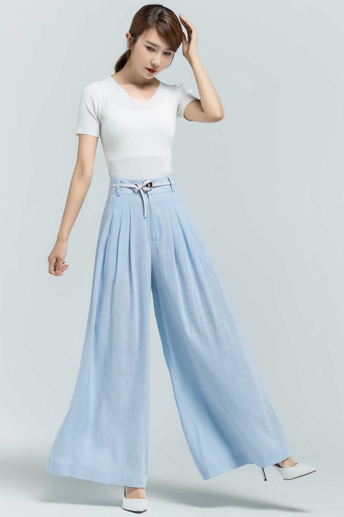 Halle Blue Linen Pants — view 2