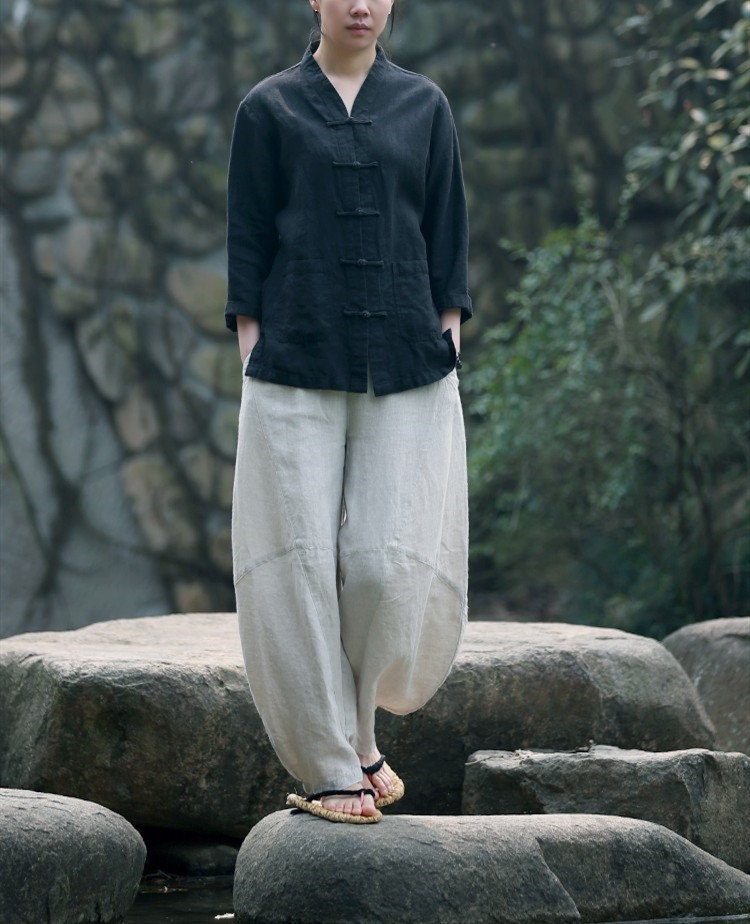 Adele Navy Linen Pants — view 5