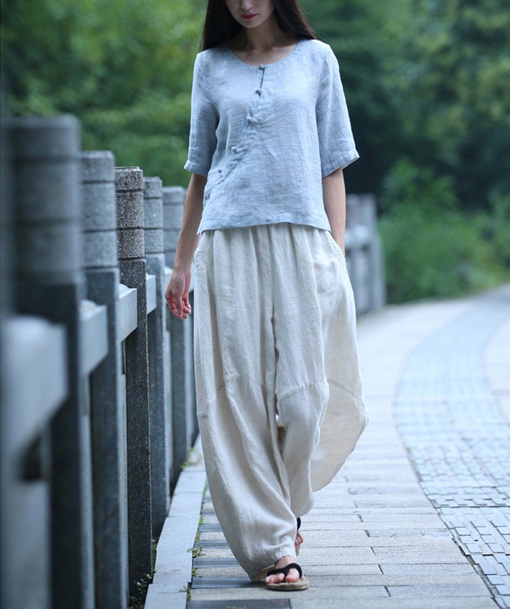 Adele Navy Linen Pants — view 3