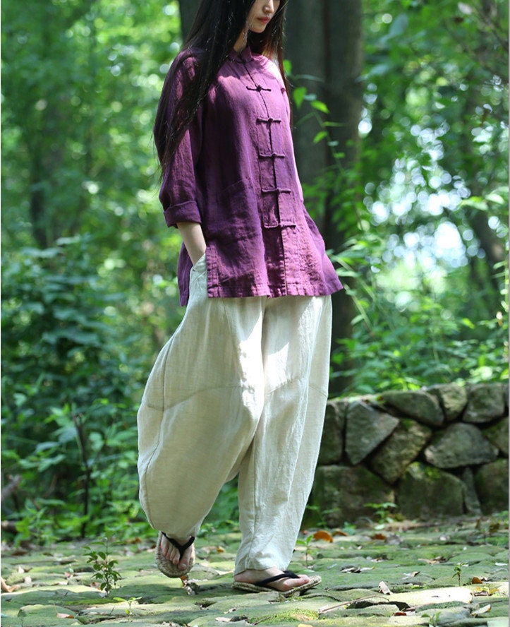 Adele Navy Linen Pants — view 4