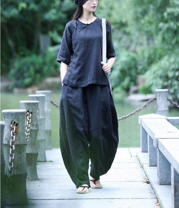 Adele Navy Linen Pants