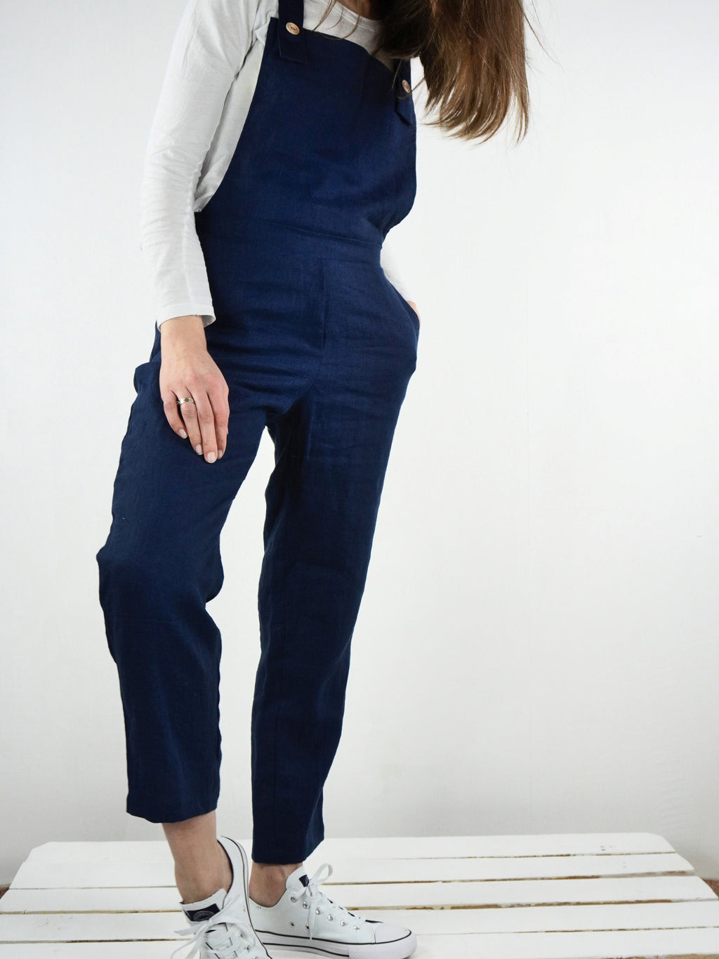 Fleur Navy Linen Jumpsuit — The Clothing Closet