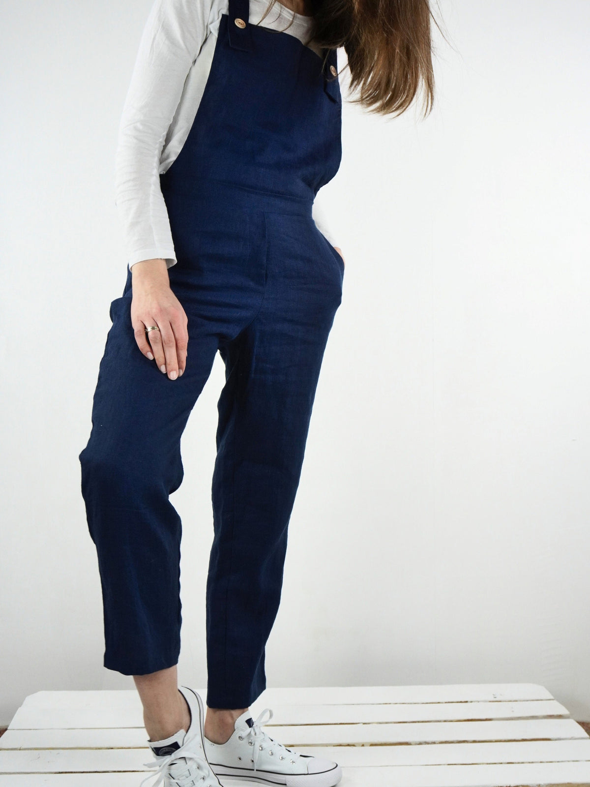 Fleur Navy Linen Jumpsuit — The Clothing Closet