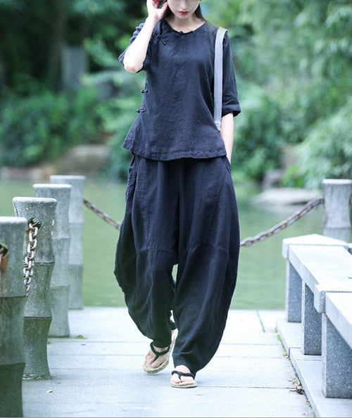 Adele Navy Linen Pants — The Clothing Closet