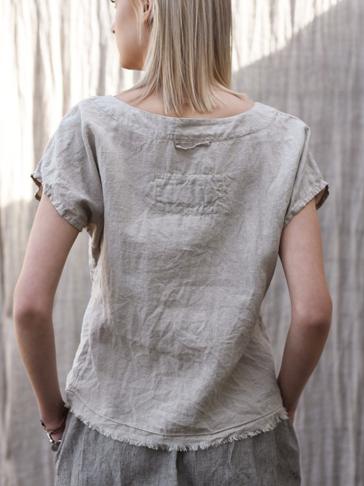 Sloane Gray Linen Blouse — view 6