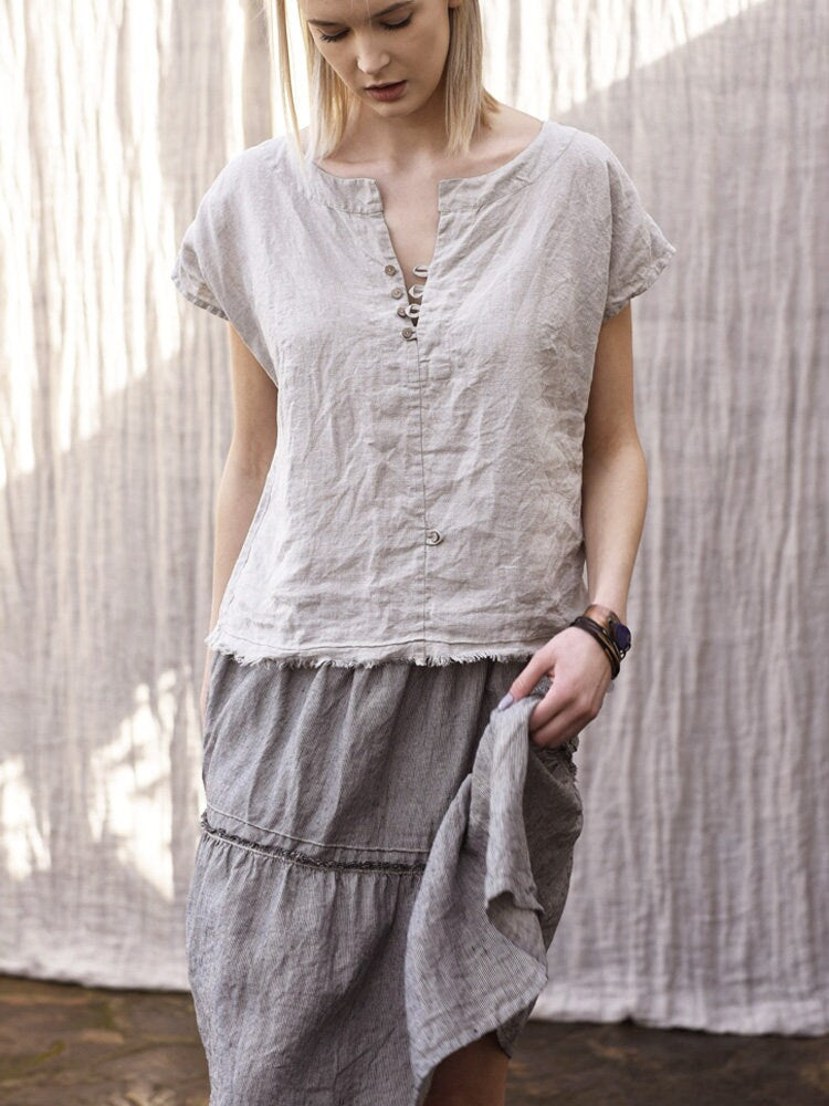 Sloane Gray Linen Blouse — view 3