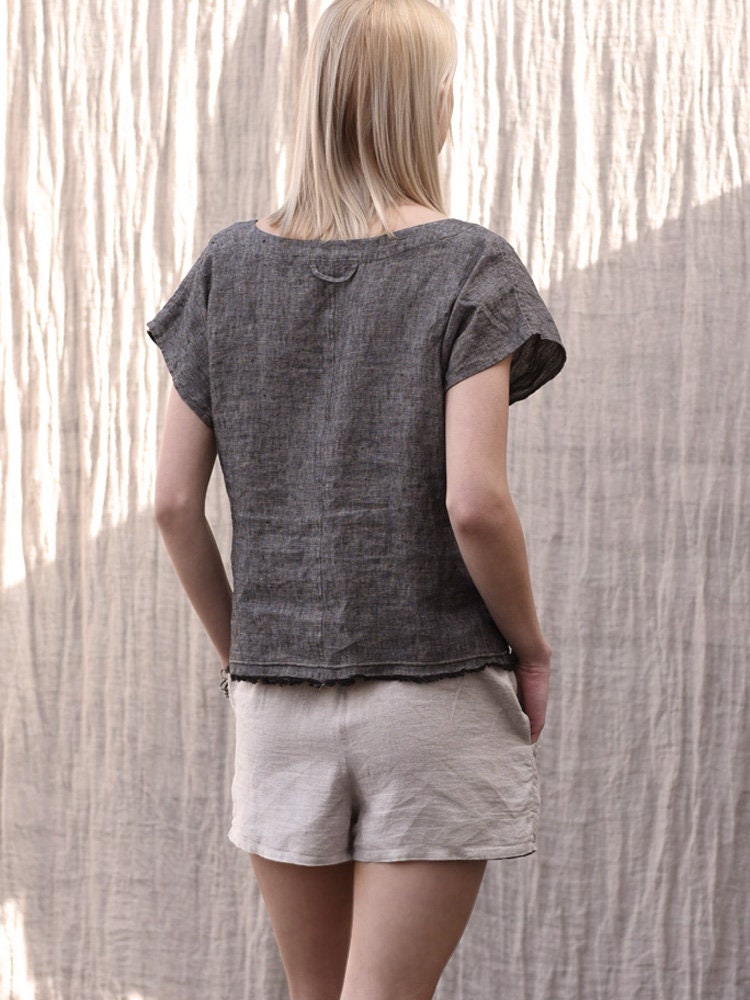 Sloane Gray Linen Blouse — view 2