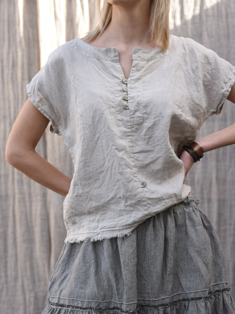 Sloane Gray Linen Blouse — view 4