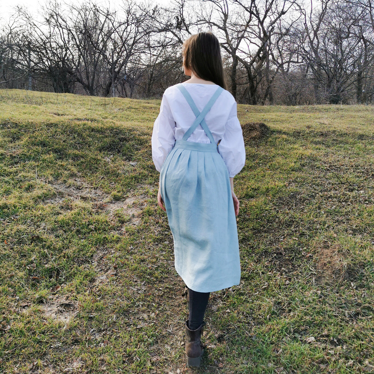 Bianca Green Linen Midi Pinafore Dress — view 3