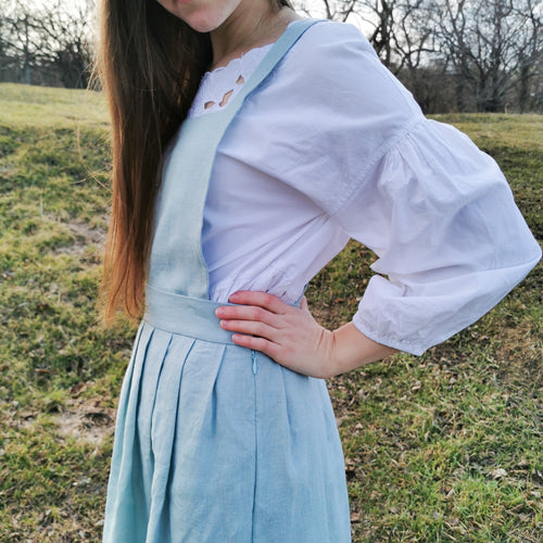Bianca Green Linen Midi Pinafore Dress — The Clothing Closet