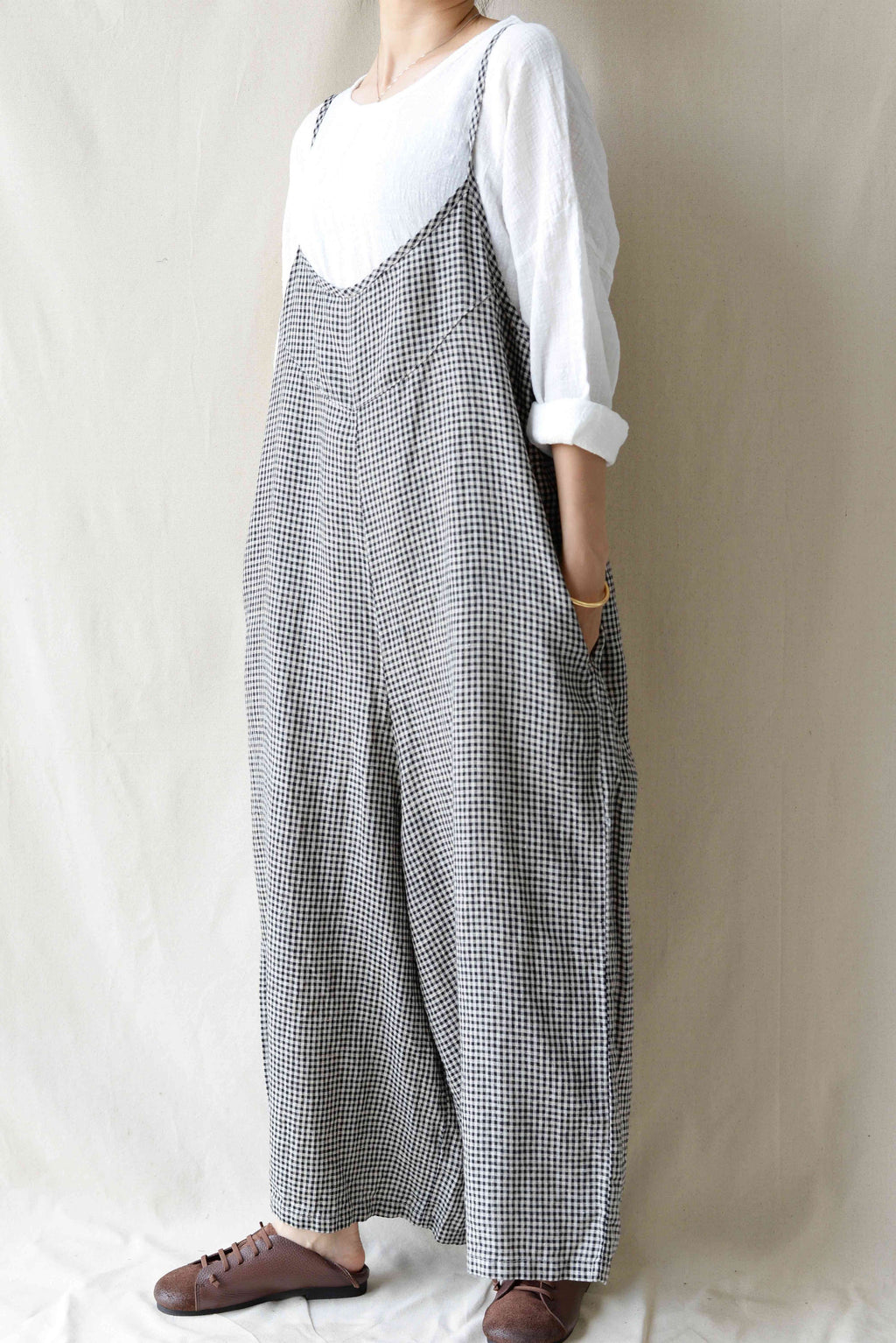 Amara Plaid Linen Jumpsuit — view 3