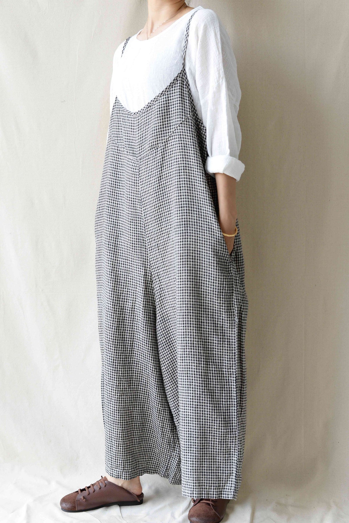 Amara Plaid Linen Jumpsuit — view 3