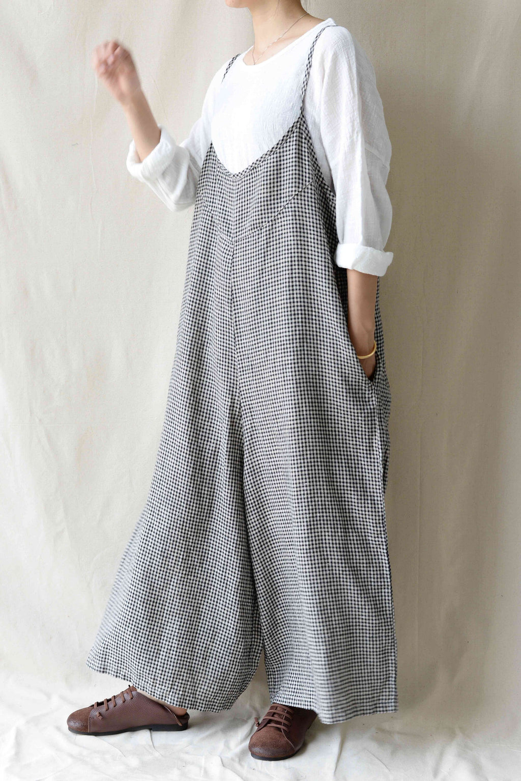 Amara Plaid Linen Jumpsuit — view 6