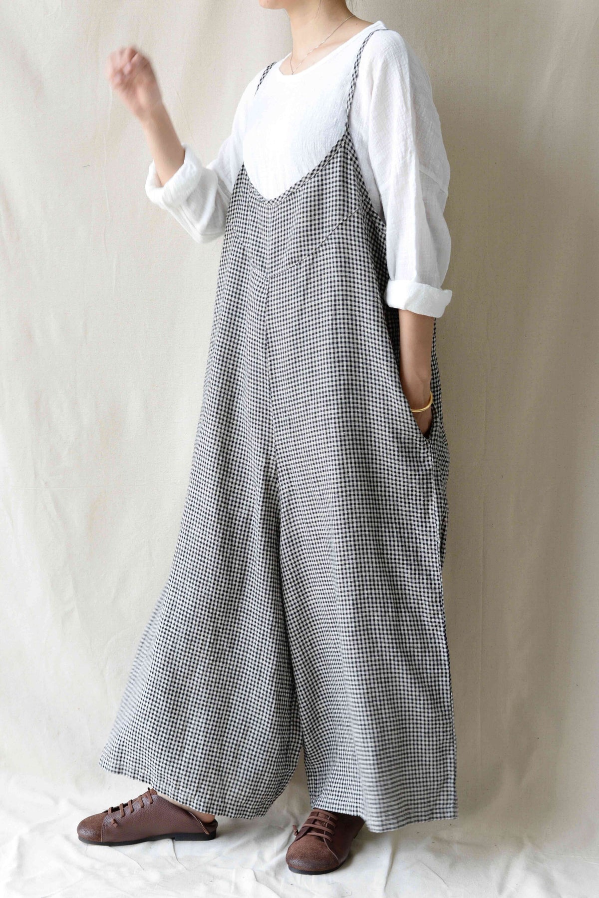 Amara Plaid Linen Jumpsuit — view 6