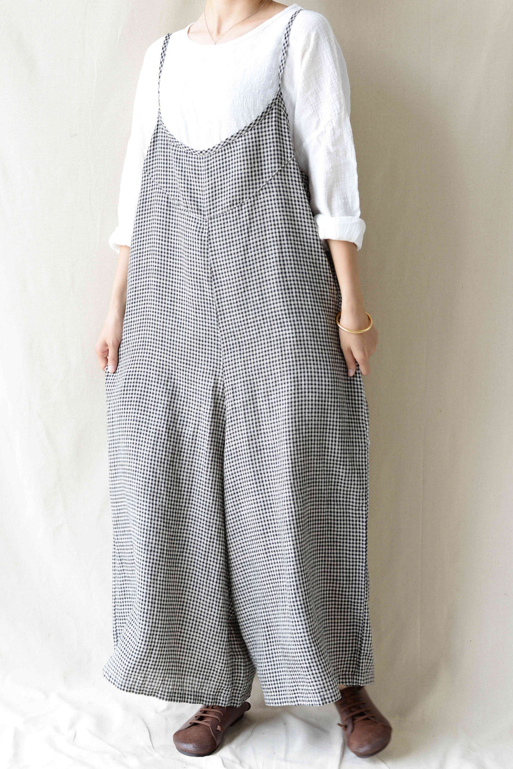 Amara Plaid Linen Jumpsuit — view 4